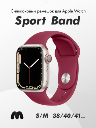 Cиликоновый ремешок Sport Band для Apple Watch 38-40-41 мм (S-M) (Rose Red/36)