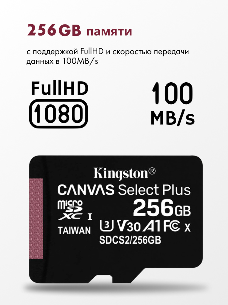 Карта памяти canvas select plus 256 гб. Kingston MICROSD 128gb.